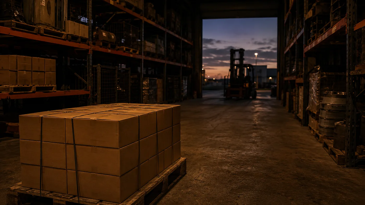 Pallet of Purion cartons in a site store